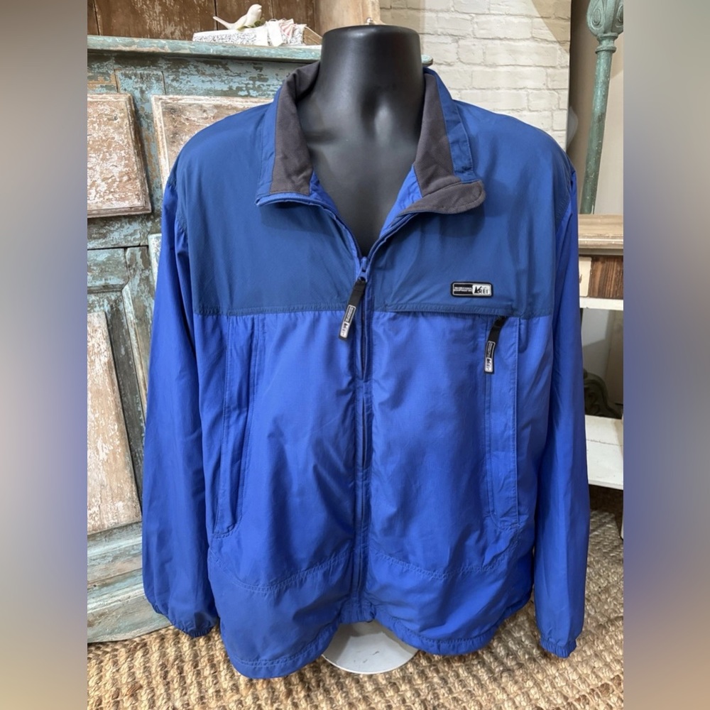 REI Nylon Rain Jacket Mens XL Blue Full Zip Packable Outdoor Hiking Worn ONCE